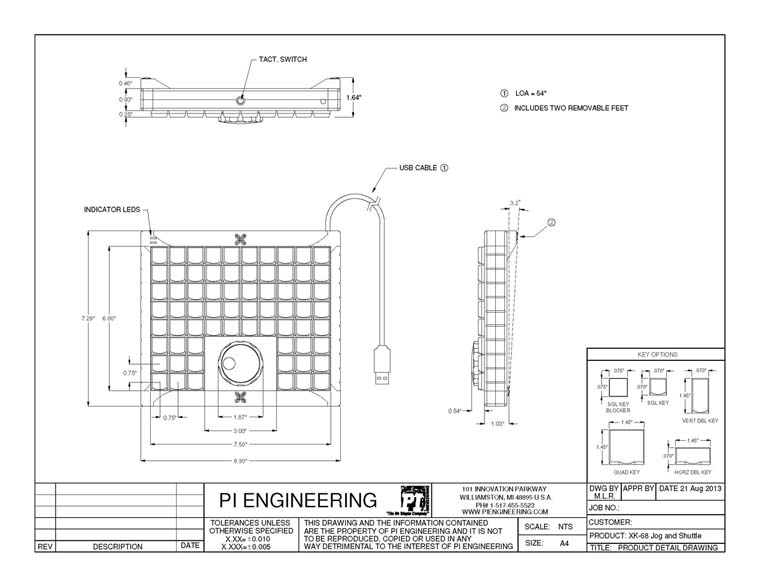 X-keys XK-68+Jog&Shuttle Dimensioned Drawing